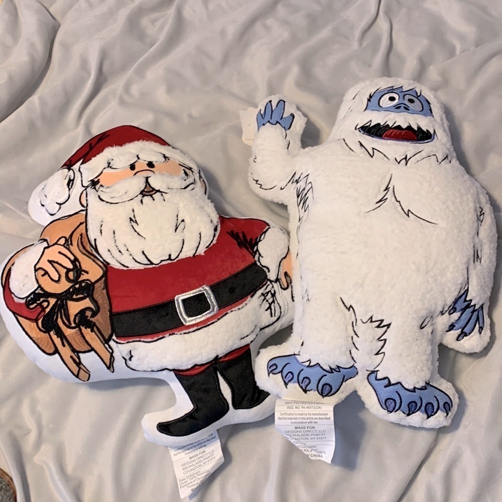 Rudolph the red nose reindeer cartoon Santa and bumble accent pillows Sherpa